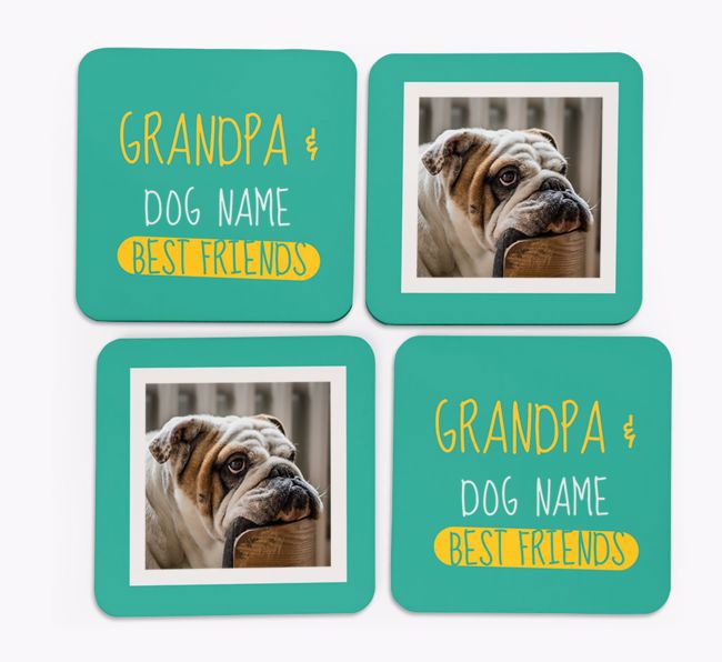 'Grandpa's Best Friend' with {breedFullName} Photo Coasters in Set of 4